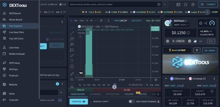DexTools dashboard audit, reviewed screen by screen