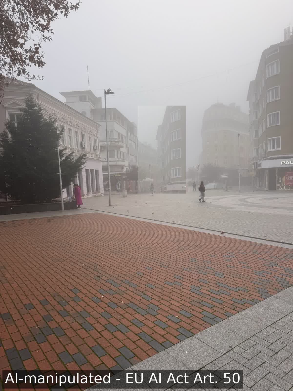 Manipulated image of a real place with the full label